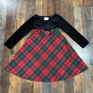 Dollie & Me Black Velvet Red Green Plaid Christmas Holiday Dress